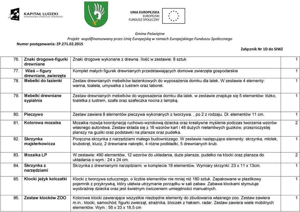 Mebelki do łazienki Zestaw drewnianych mebelków łazienkowych do wyposażenia domku dla lalek. W zestawie 4 elementy: wanna, toaleta, umywalka z lustrem oraz taboret. 79.