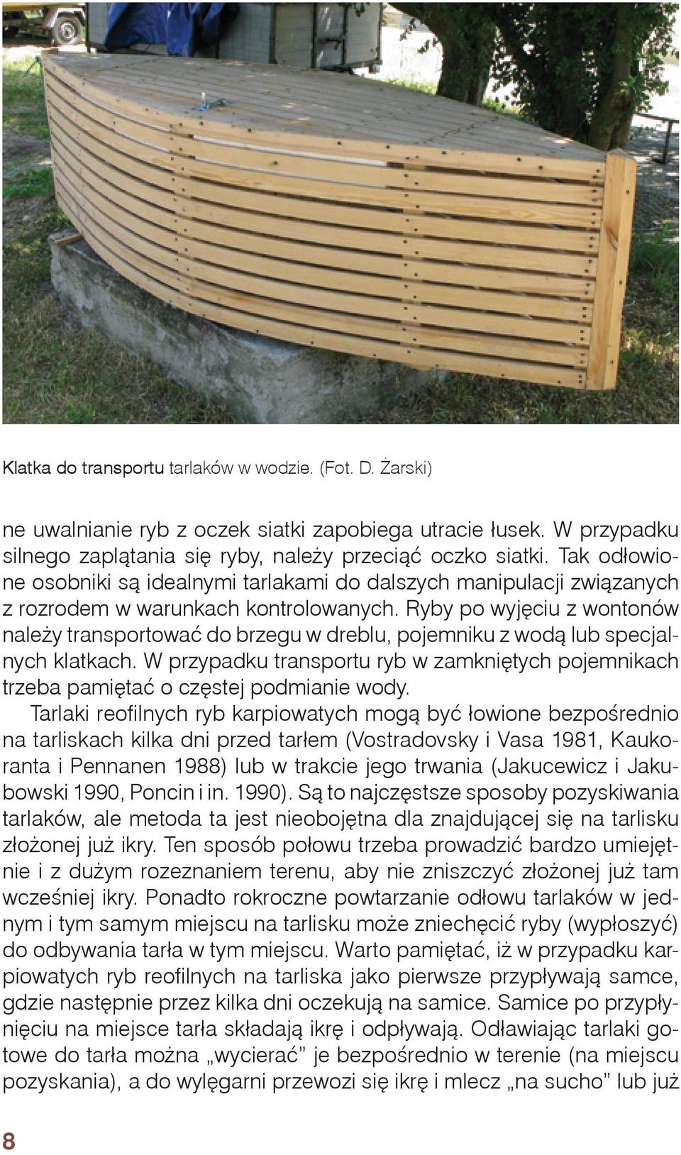 Ryby po wyjęciu z wontonów należy transportować do brzegu w dreblu, pojemniku z wodą lub specjalnych klatkach.