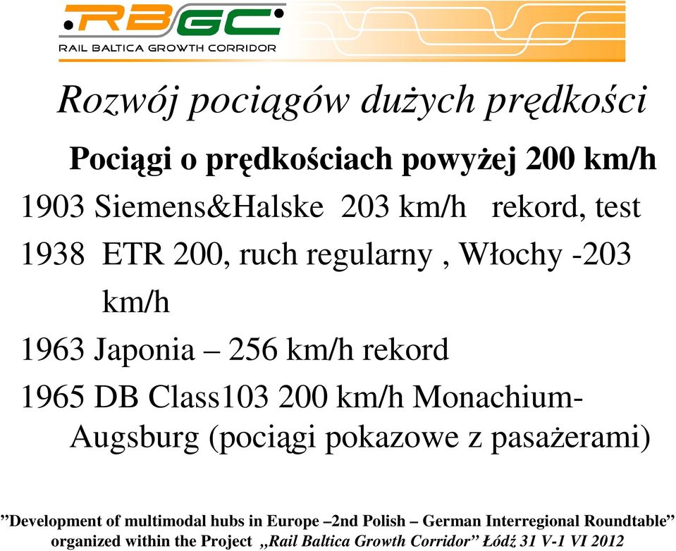 ruch regularny, Włochy -203 km/h 1963 Japonia 256 km/h rekord 1965