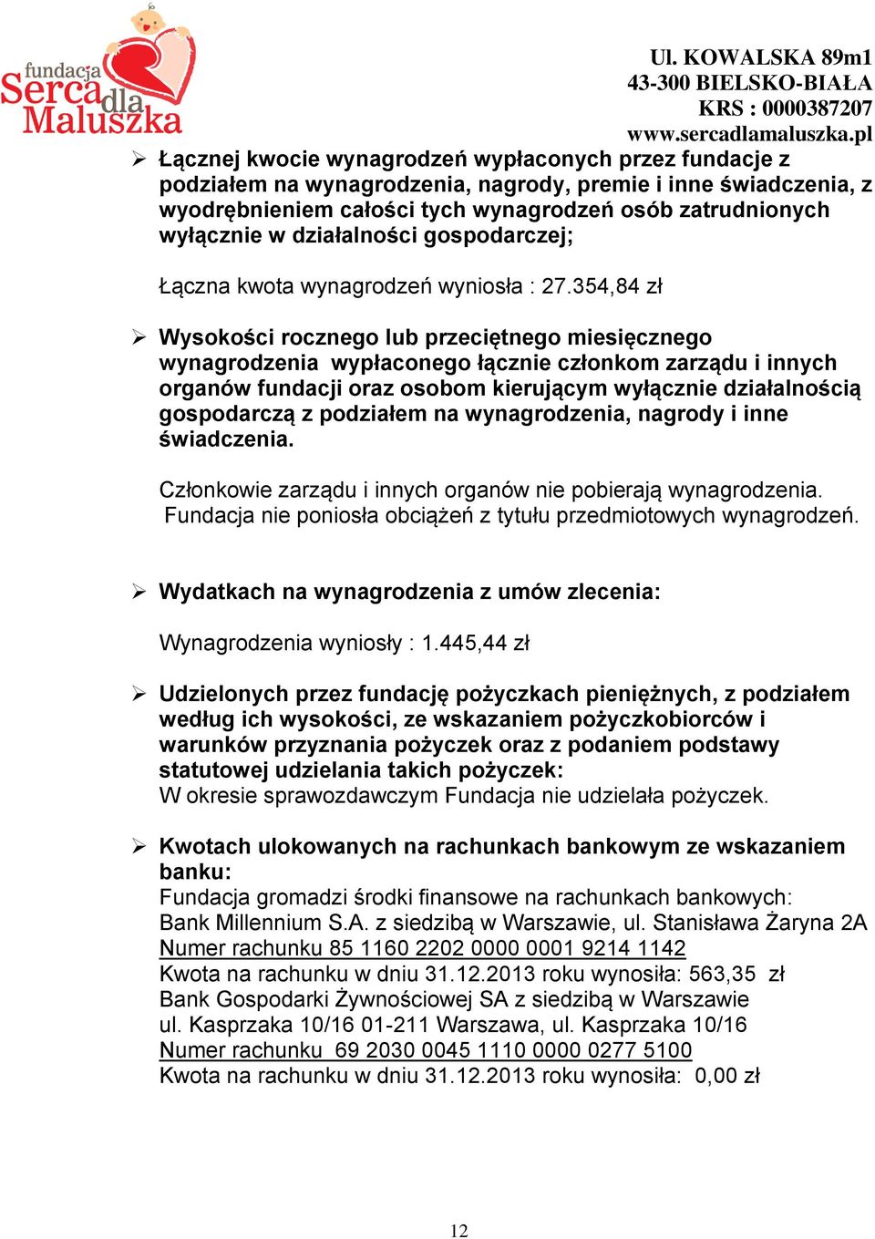 354,84 zł Wysokości rocznego lub przeciętnego miesięcznego wynagrodzenia wypłaconego łącznie członkom zarządu i innych organów fundacji oraz osobom kierującym wyłącznie działalnością gospodarczą z