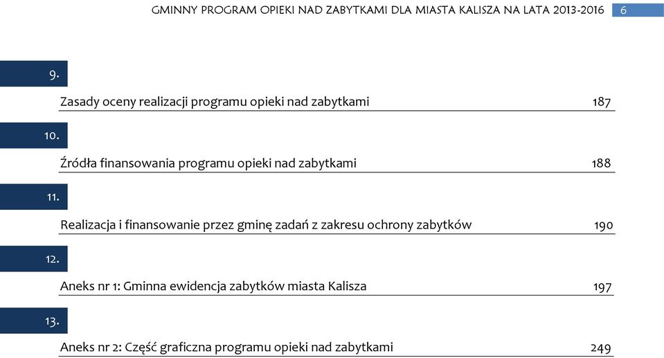 Realizacja i finansowanie przez gminę zadań z zakresu ochrony zabytków 190 12. 13.