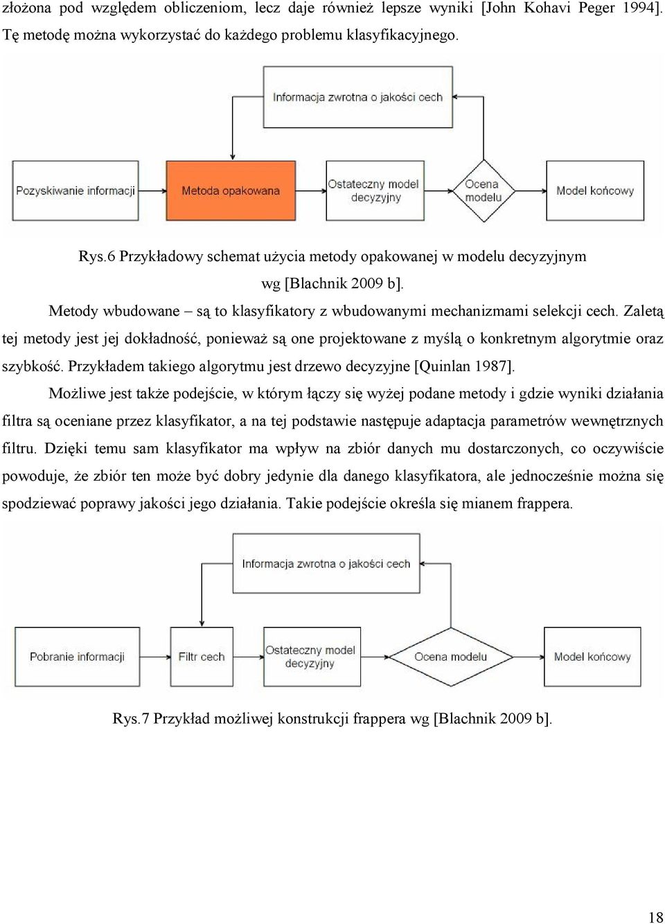 Zaletą tej metody jest jej dokładność, poneważ są one projektowane z myślą o konkretnym algorytme oraz szybkość. Przykładem takego algorytmu jest drzewo decyzyjne [Qunlan 1987].