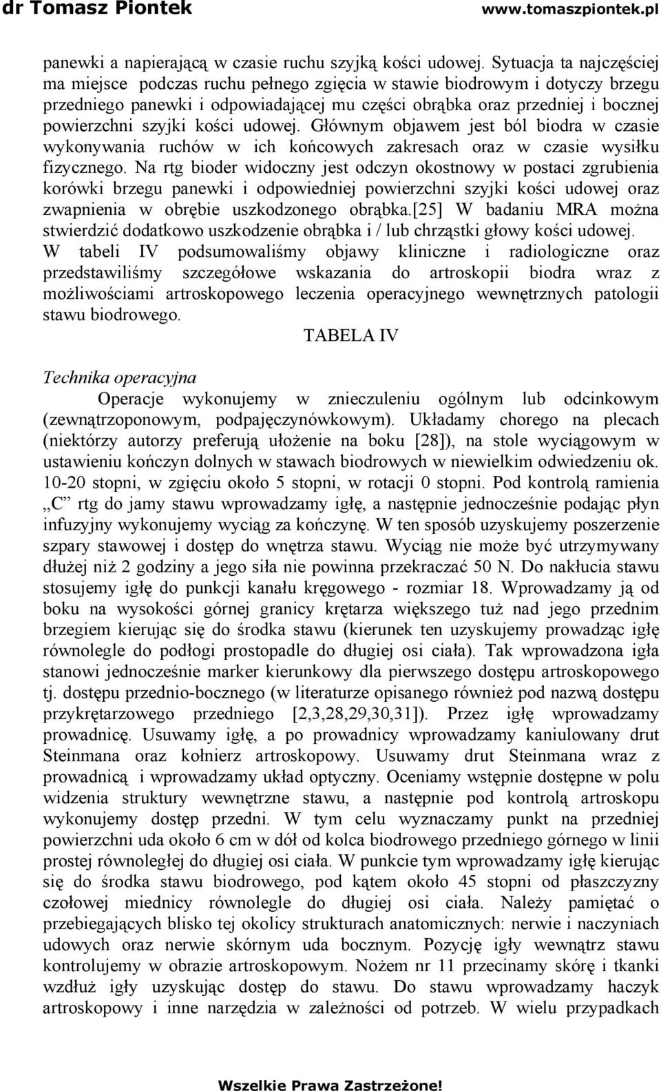 kości udowej. Głównym objawem jest ból biodra w czasie wykonywania ruchów w ich końcowych zakresach oraz w czasie wysiłku fizycznego.