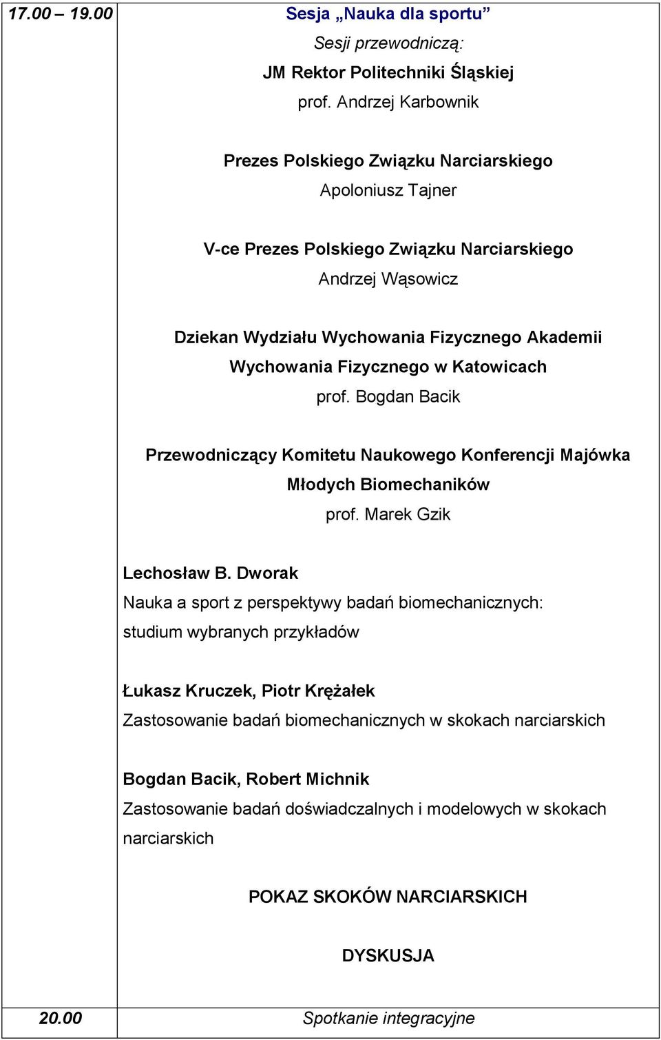 Fizycznego w Katowicach prof. Bogdan Bacik Przewodniczący Komitetu Naukowego Konferencji Majówka Młodych Biomechaników prof. Marek Gzik Lechosław B.