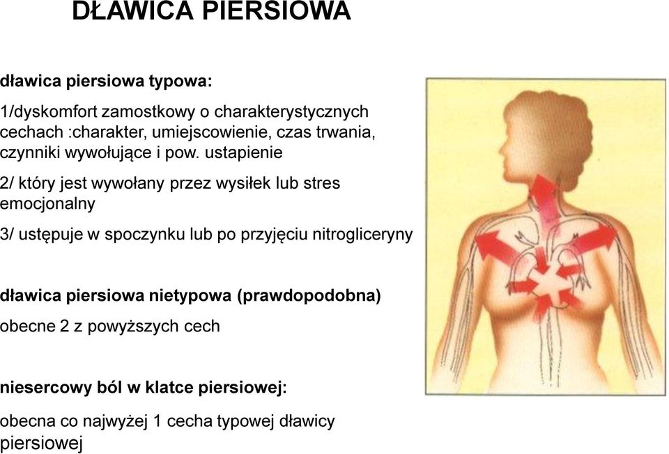 ustapienie 2/ który jest wywołany przez wysiłek lub stres emocjonalny 3/ ustępuje w spoczynku lub po przyjęciu