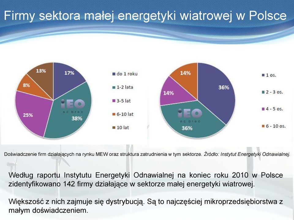 Według raportu Instytutu Energetyki Odnawialnej na koniec roku 2010 w Polsce zidentyfikowano 142 firmy
