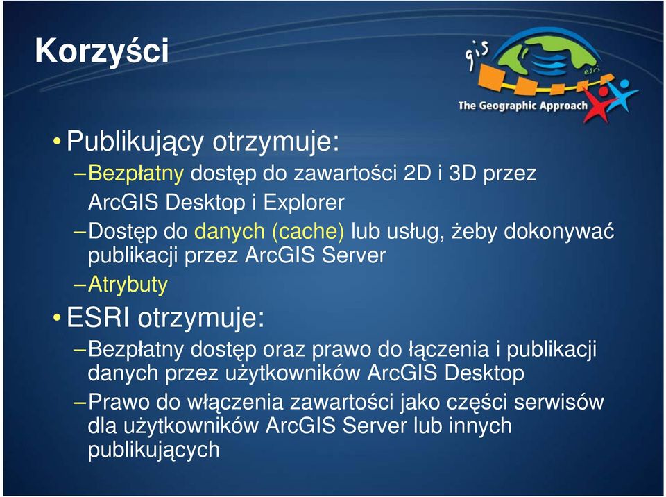 otrzymuje: Bezpłatny dostęp oraz prawo do łączenia i publikacji danych przez użytkowników ArcGIS