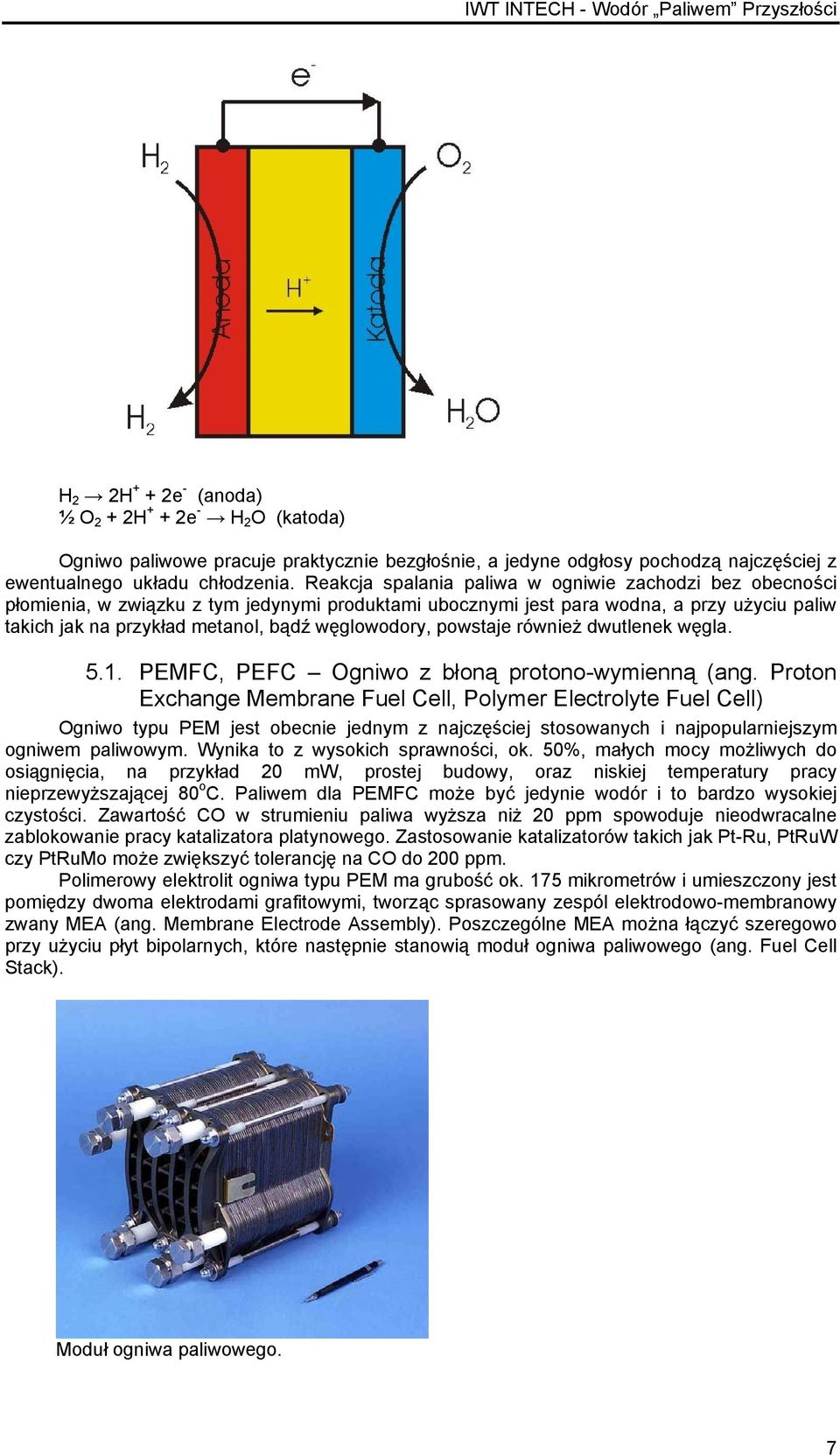 węglowodory, powstaje również dwutlenek węgla. 5.1. PEMFC, PEFC Ogniwo z błoną protono-wymienną (ang.