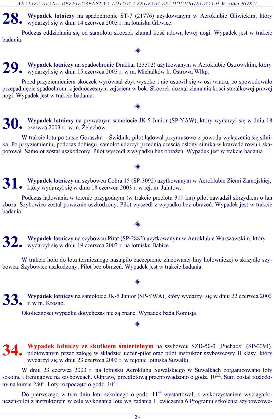 Wypadek lotniczy na spadochronie Drakkar (23302) użytkowanym w Aeroklubie Ostrowskim, który wydarzył się w dniu 15 czerwca 2003 r. w m. Michałków k. Ostrowa Wlkp.