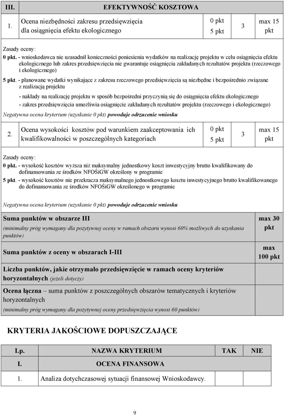 rezultatów projektu (rzeczowego i ekologicznego) 5.