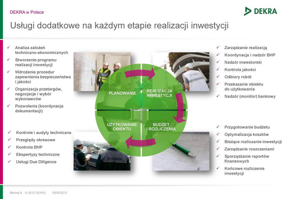 obiektu do użytkowania Nadzór (monitor) bankowy Pozwolenia (koordynacja dokumentacji) Kontrole i audyty techniczna Przeglądy okresowe Kontrola BHP Ekspertyzy techniczne Usługi Due Diligence