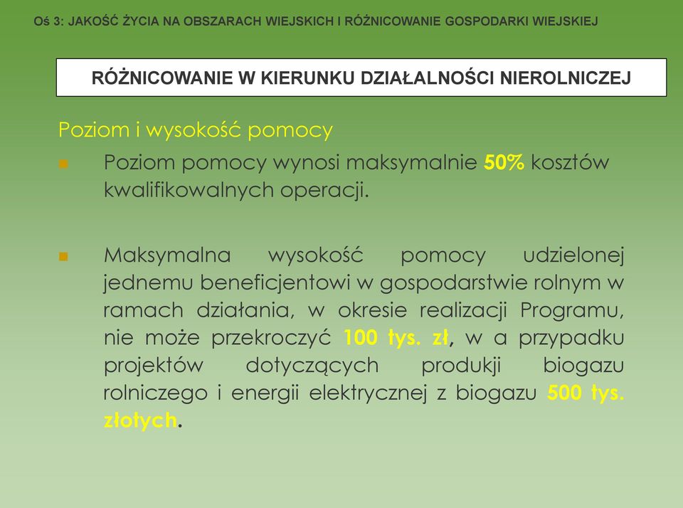 Maksymalna wysokość pomocy udzielonej jednemu beneficjentowi w gospodarstwie rolnym w ramach działania, w okresie realizacji