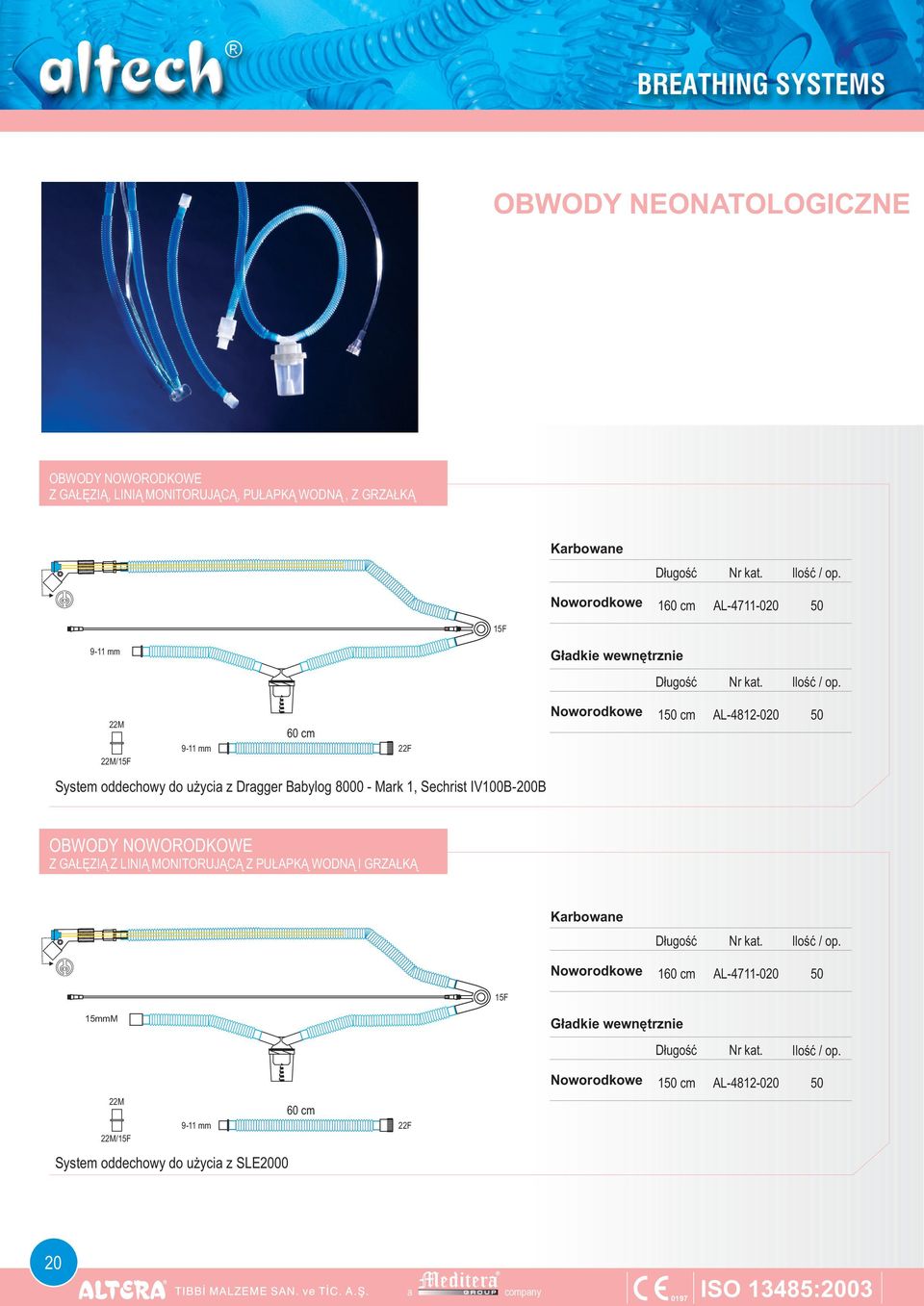 Mrk 1, Sechrist IV100B-200B OBWODY NOWORODKOWE Z GAŁĘZIĄ Z LINIĄ MONITORUJĄCĄ Z PUŁAPKĄ WODNĄ I GRZAŁKĄ Noworodkowe AL-4711-020