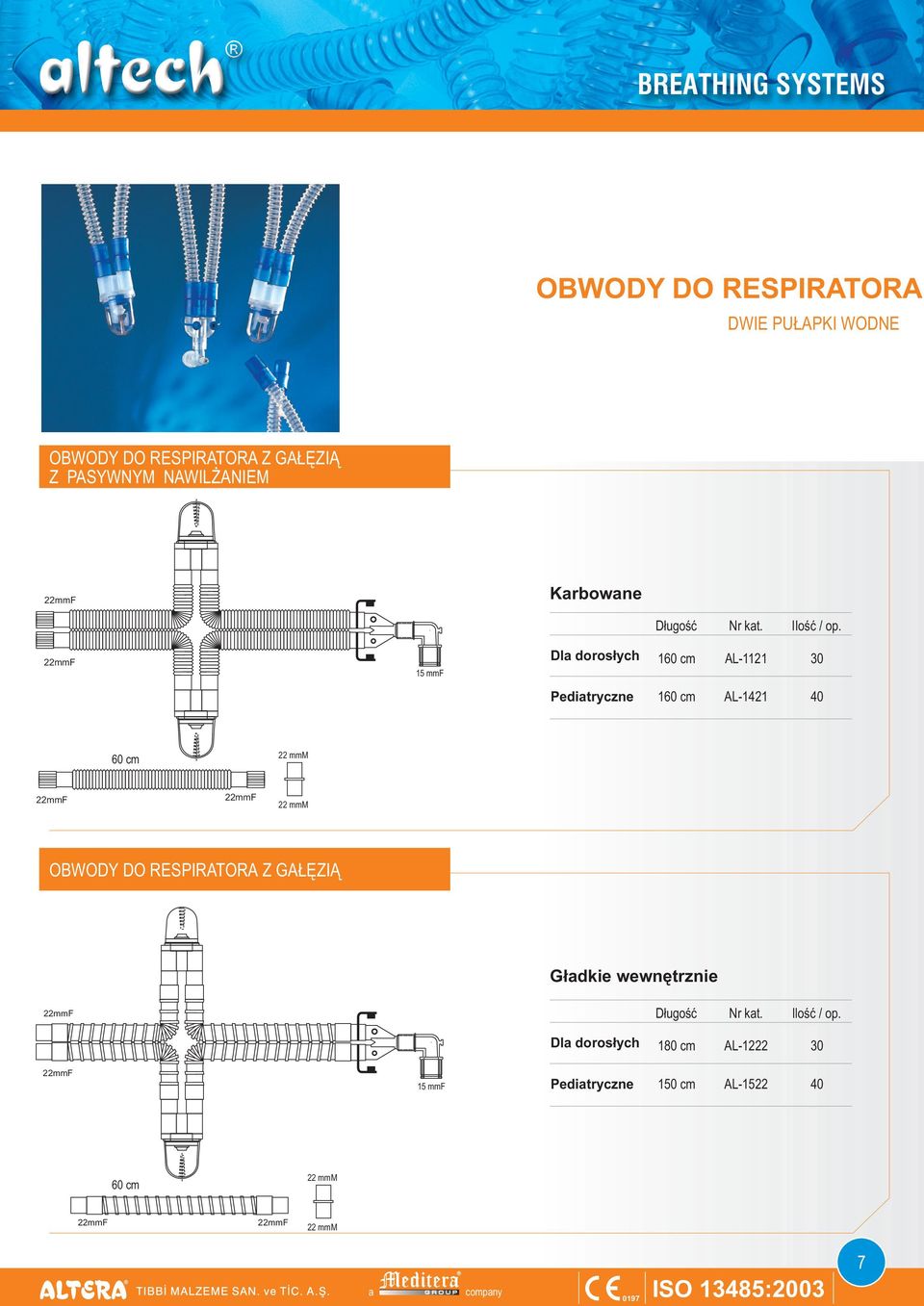 AL-1121 30 Peditryczne AL-1421 60 cm OBWODY DO RESPIRATORA Z