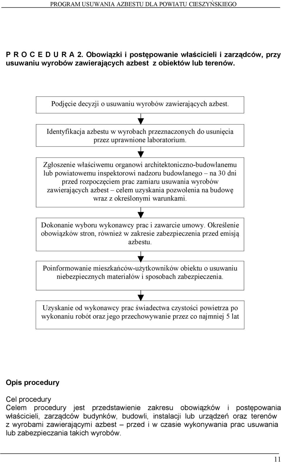 Zgłoszenie właściwemu organowi architektoniczno-budowlanemu lub powiatowemu inspektorowi nadzoru budowlanego na 30 dni przed rozpoczęciem prac zamiaru usuwania wyrobów zawierających azbest celem