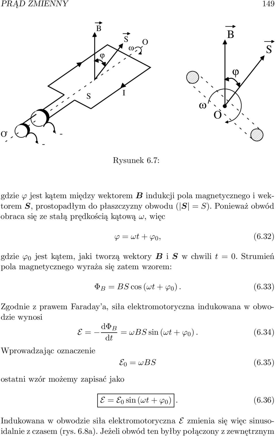 Strumień pola magnetycznego wyraża się zatem wzorem: Φ = S cos (ωt + ϕ ). (6.