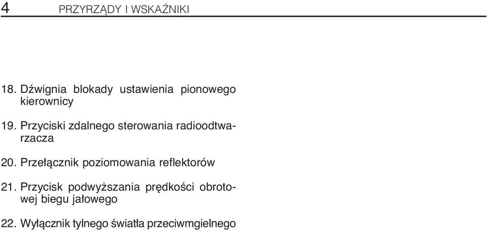 Przyciski zdalnego sterowania radioodtwarzacza 20.