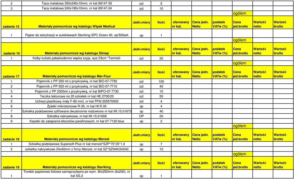jed. Pojemnik z PP 250 ml z przykrywką, nr kat BIO-07-7750 szt 00 2 Pojemnik z PP 500 ml z przykrywką, nr kat BIO-07-770 szt 40 3 Pojemnik z PP 2500ml z przykrywką, nr kat BIPO-07-7730 szt 0 4 Teczka