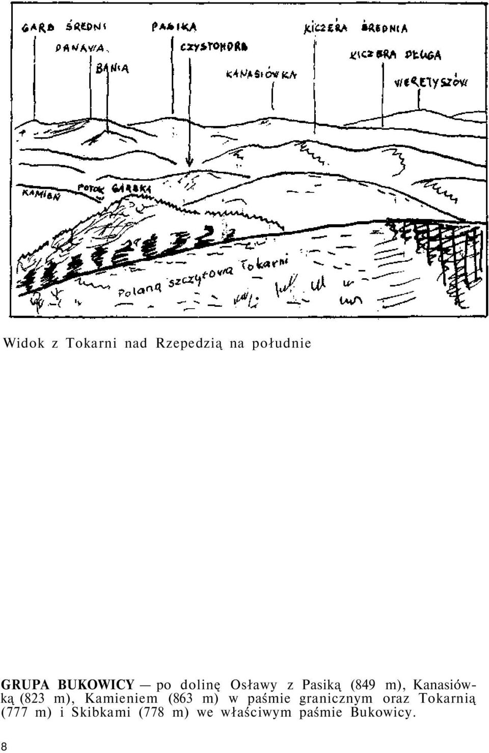(823 m), Kamieniem (863 m) w paśmie granicznym oraz