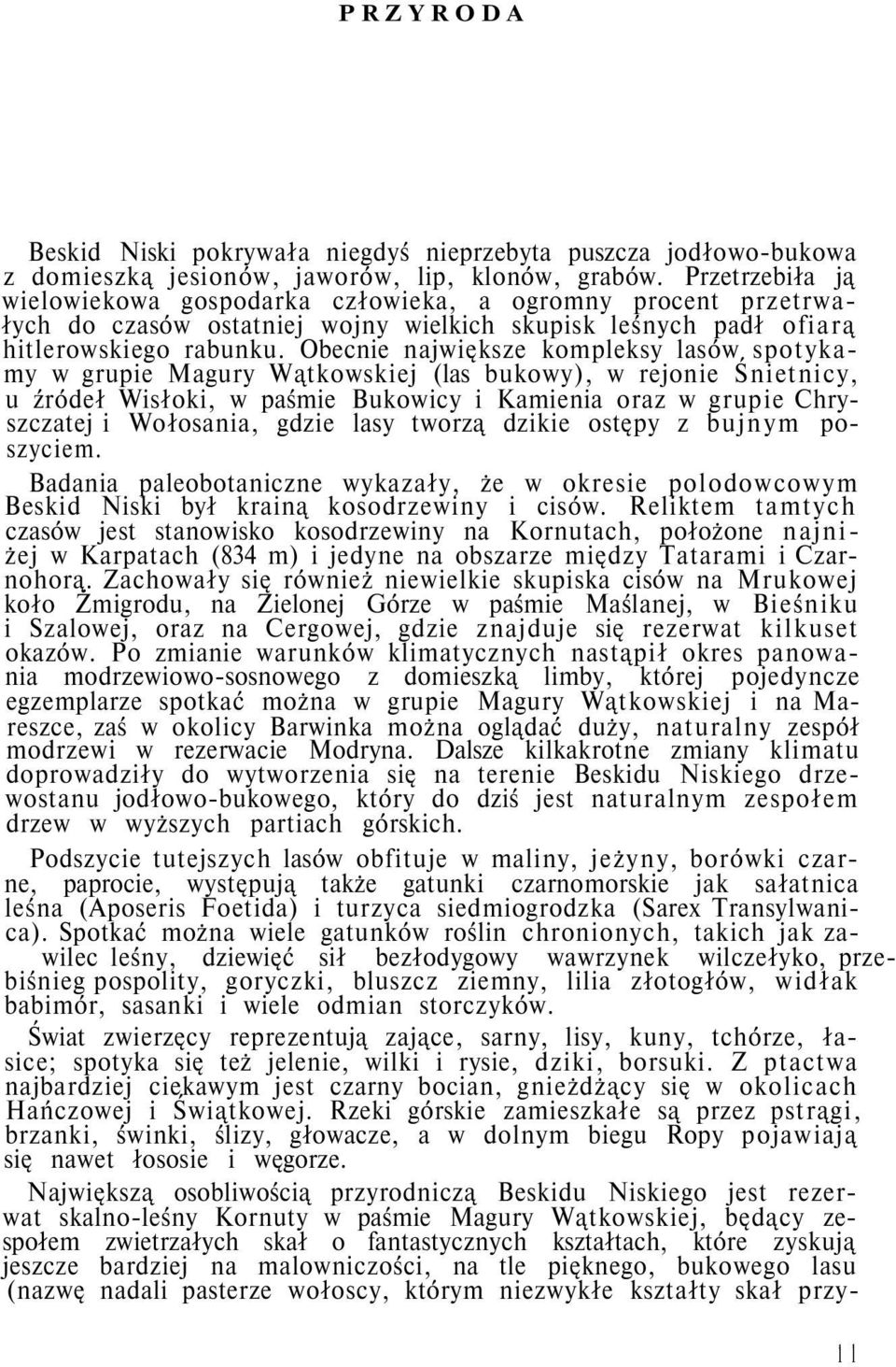 Obecnie największe kompleksy lasów spotykamy w grupie Magury Wątkowskiej (las bukowy), w rejonie Śnietnicy, u źródeł Wisłoki, w paśmie Bukowicy i Kamienia oraz w grupie Chryszczatej i Wołosania,