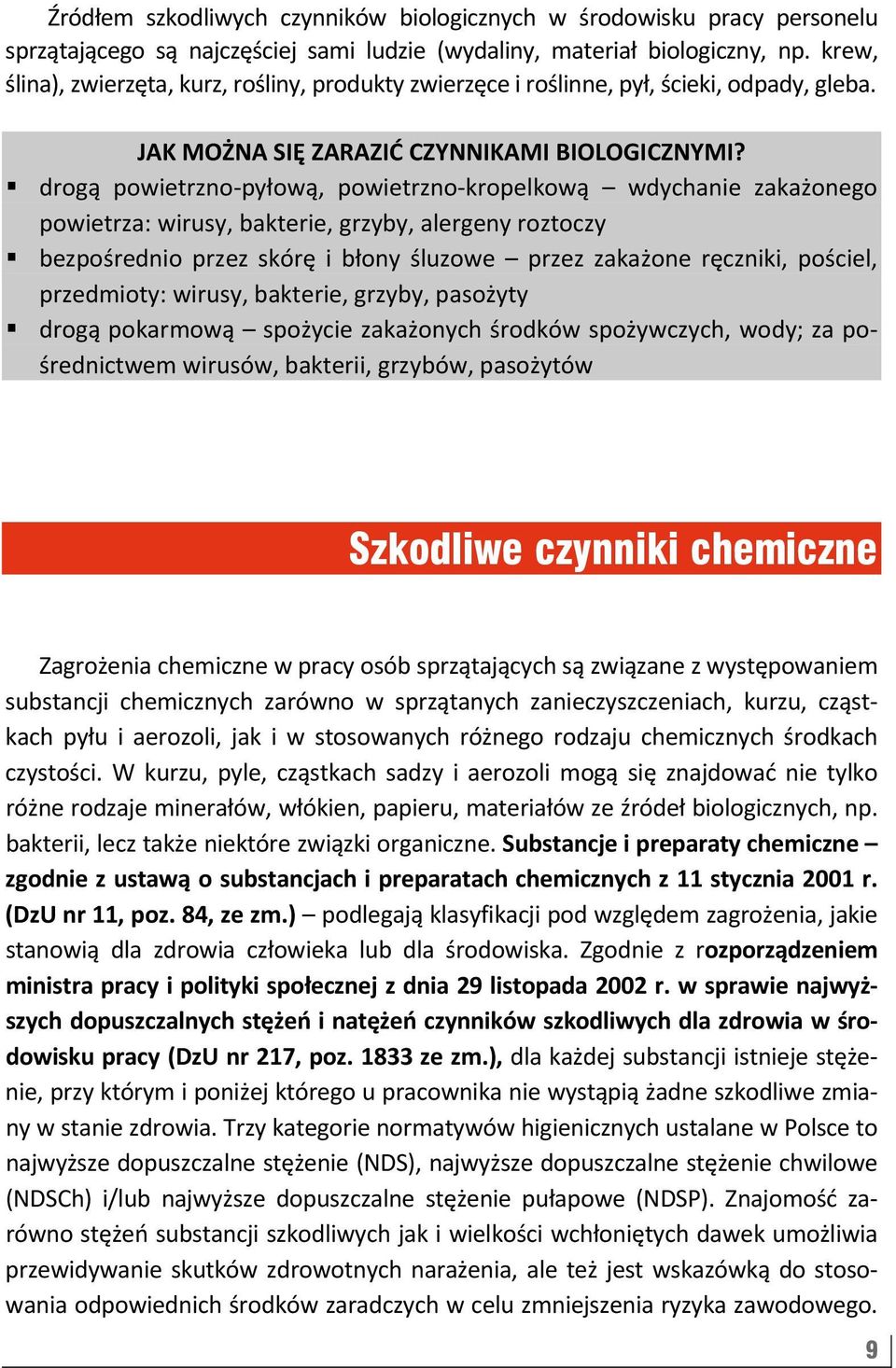 drogą powietrzno pyłową, powietrzno kropelkową wdychanie zakażonego powietrza: wirusy, bakterie, grzyby, alergeny roztoczy bezpośrednio przez skórę i błony śluzowe przez zakażone ręczniki, pościel,