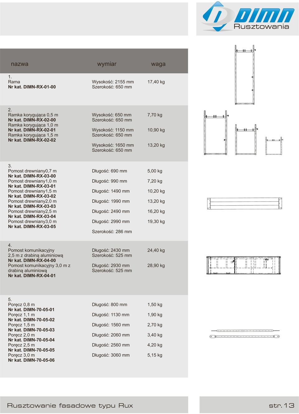 DIMN-RX-03-00 Pomost drewniany1,0 m Nr kat. DIMN-RX-03-01 Pomost drewniany1,5 m Nr kat. DIMN-RX-03-02 Pomost drewniany2,0 m Nr kat. DIMN-RX-03-03 Pomost drewniany2,5 m Nr kat.