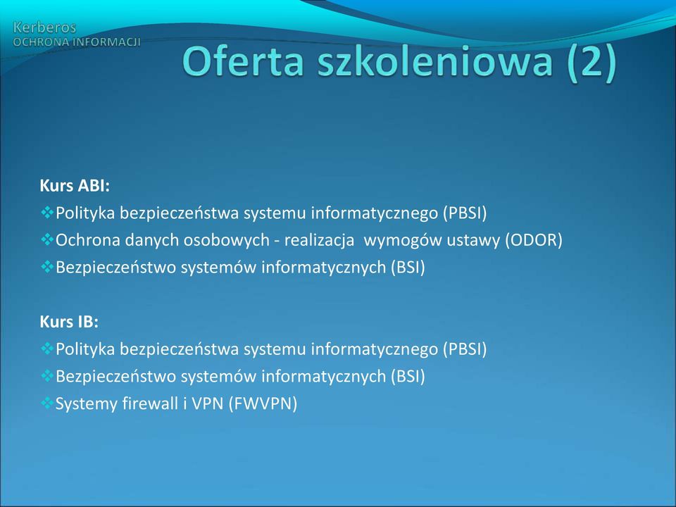 informatycznych (BSI) Kurs IB: Polityka bezpieczeństwa systemu