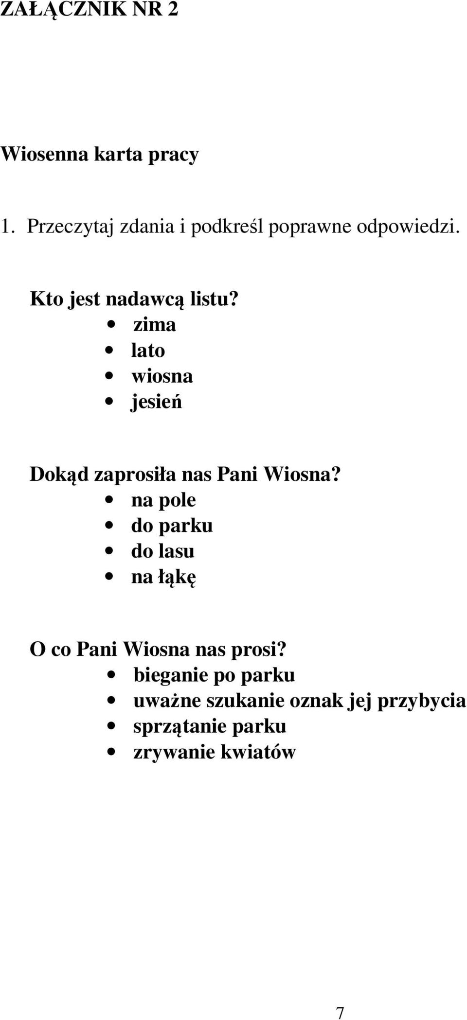 zima lato wiosna jesień Dokąd zaprosiła nas Pani Wiosna?