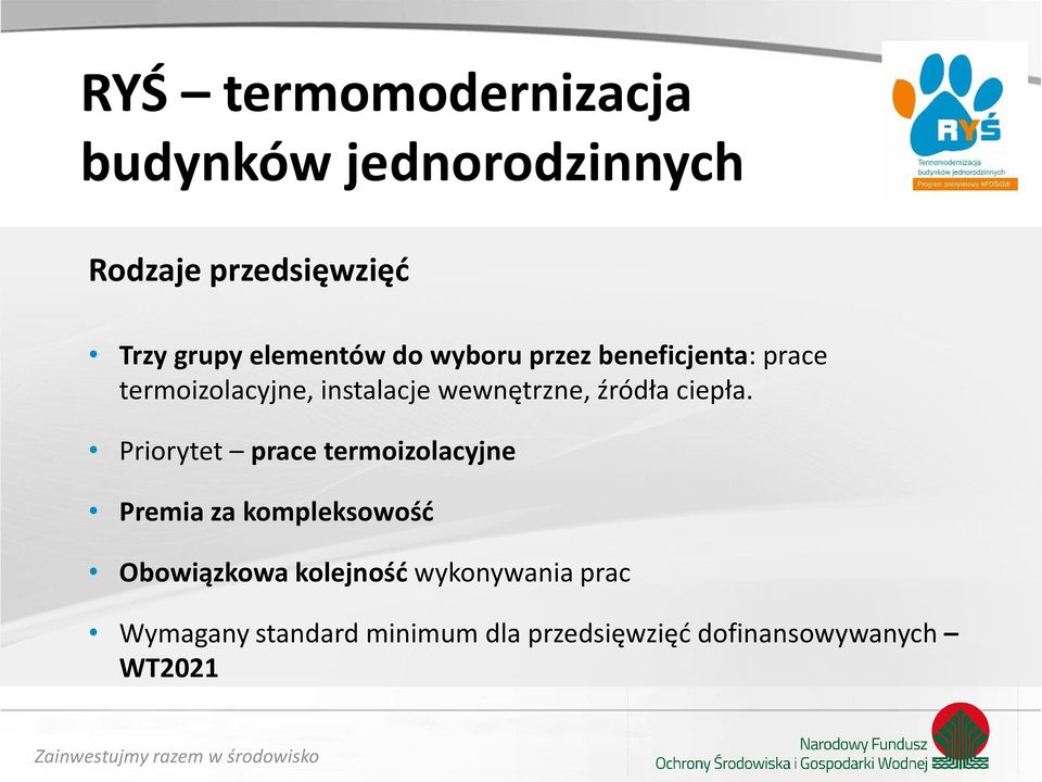 Priorytet prace termoizolacyjne Premia za kompleksowość Obowiązkowa