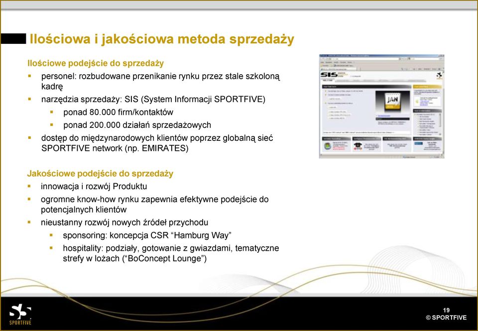 000 działań sprzedażowych dostęp do międzynarodowych klientów poprzez globalną sieć SPORTFIVE network (np.