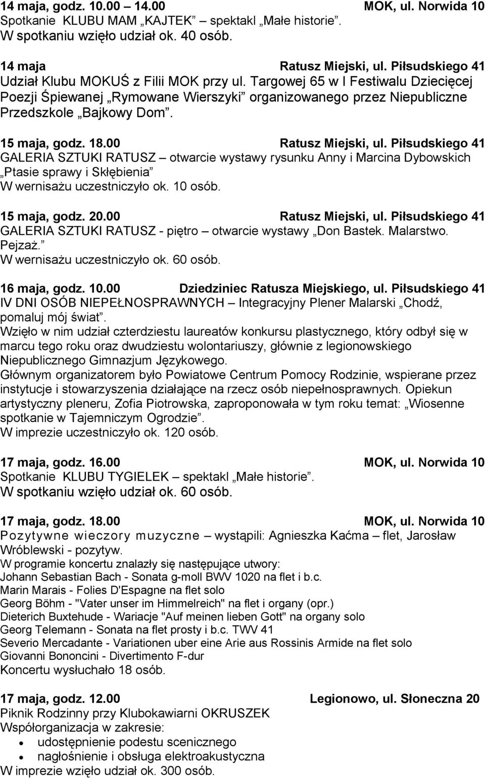 15 maja, godz. 18.00 Ratusz Miejski, ul. Piłsudskiego 41 GALERIA SZTUKI RATUSZ otwarcie wystawy rysunku Anny i Marcina Dybowskich Ptasie sprawy i Skłębienia W wernisażu uczestniczyło ok. 10 osób.