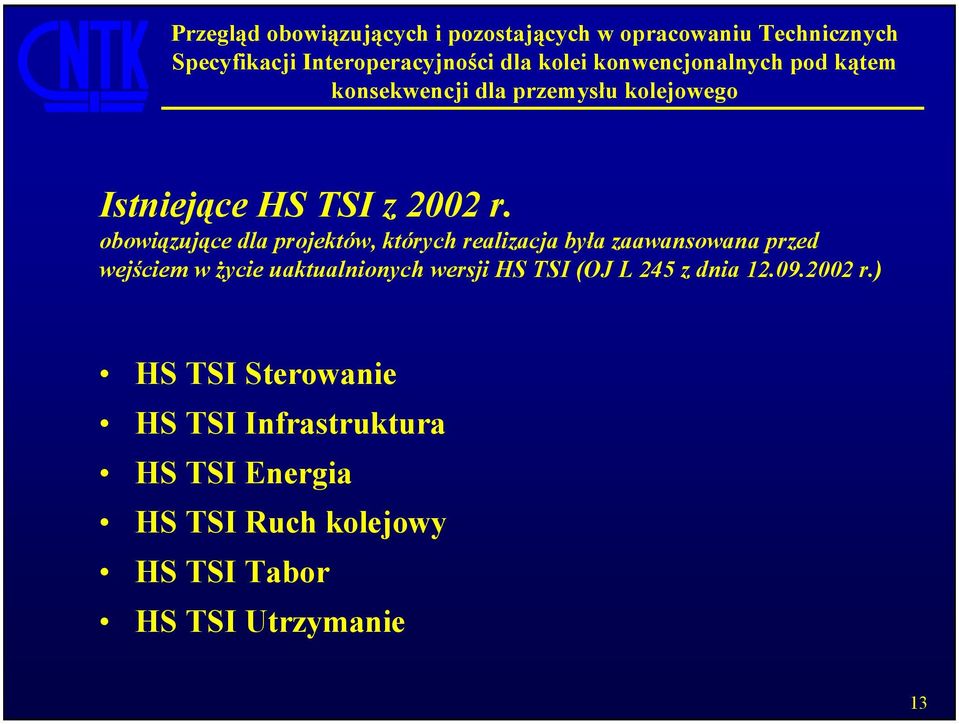 wejściem w życie uaktualnionych wersji HS TSI (OJ L 245 z dnia 12.09.