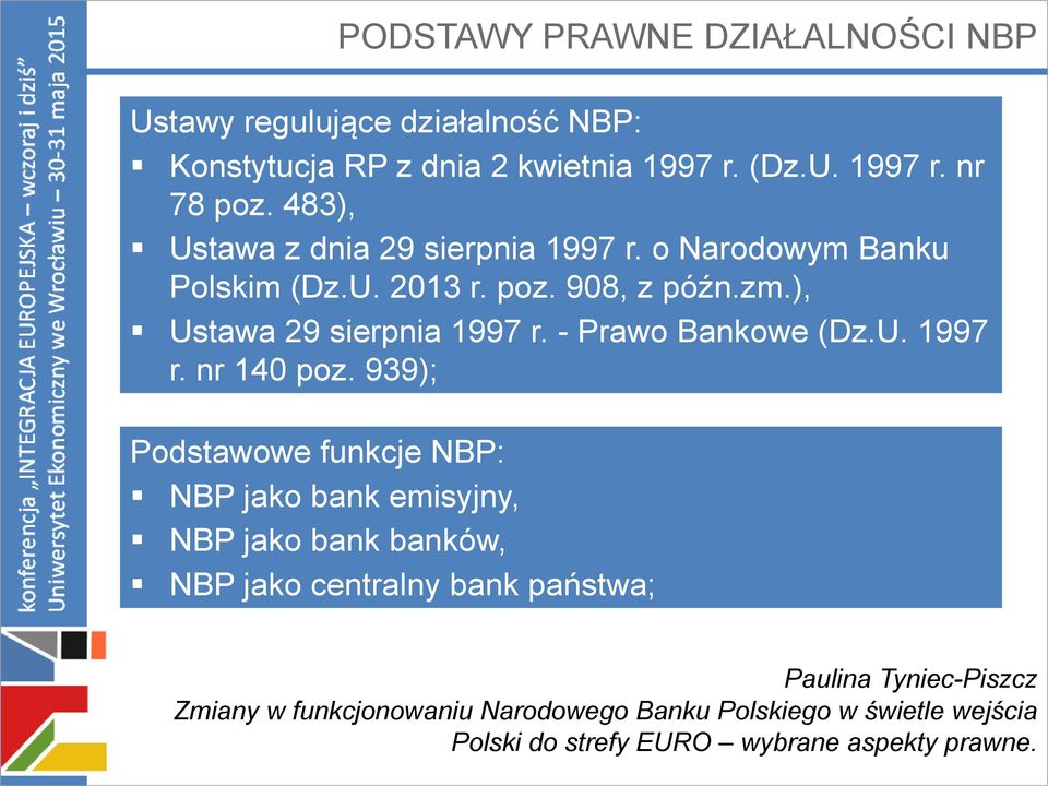 U. 2013 r. poz. 908, z późn.zm.), Ustawa 29 sierpnia 1997 r. - Prawo Bankowe (Dz.U. 1997 r. nr 140 poz.