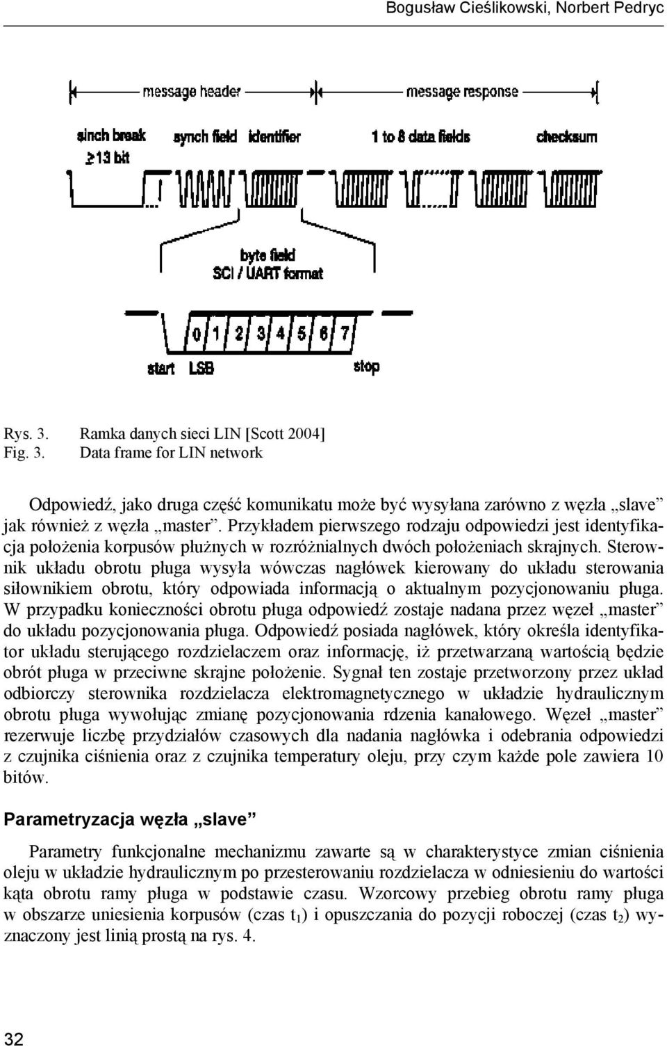 Sterownik układu obrotu pługa wysyła wówczas nagłówek kierowany do układu sterowania siłownikiem obrotu, który odpowiada informacją o aktualnym pozycjonowaniu pługa.