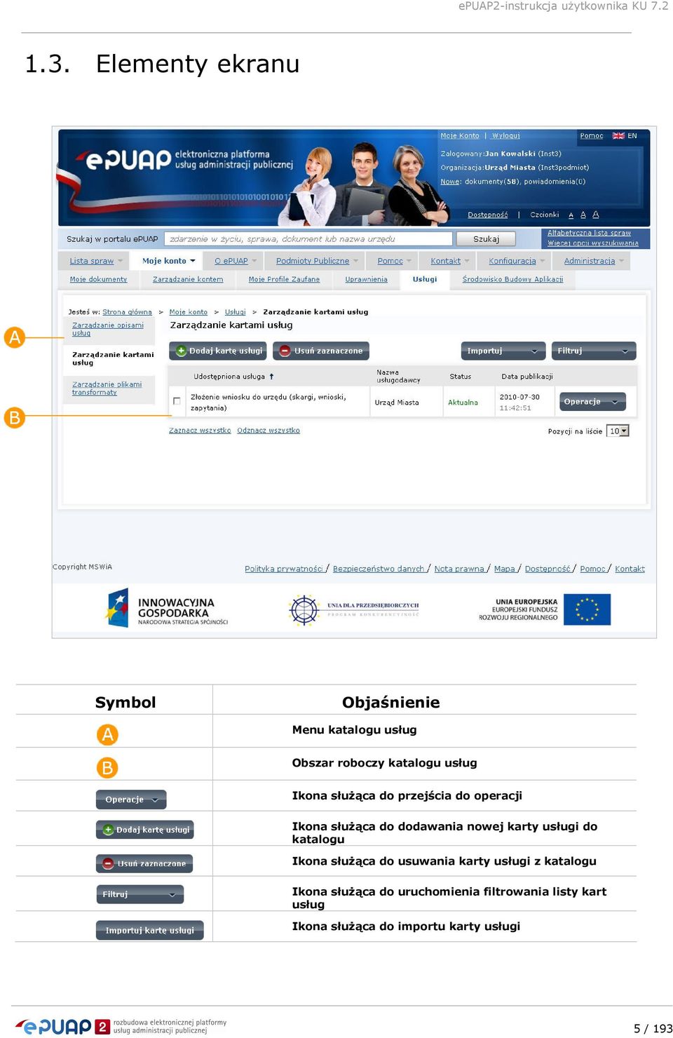 usługi do katalogu Ikona słuŝąca do usuwania karty usługi z katalogu Ikona słuŝąca do
