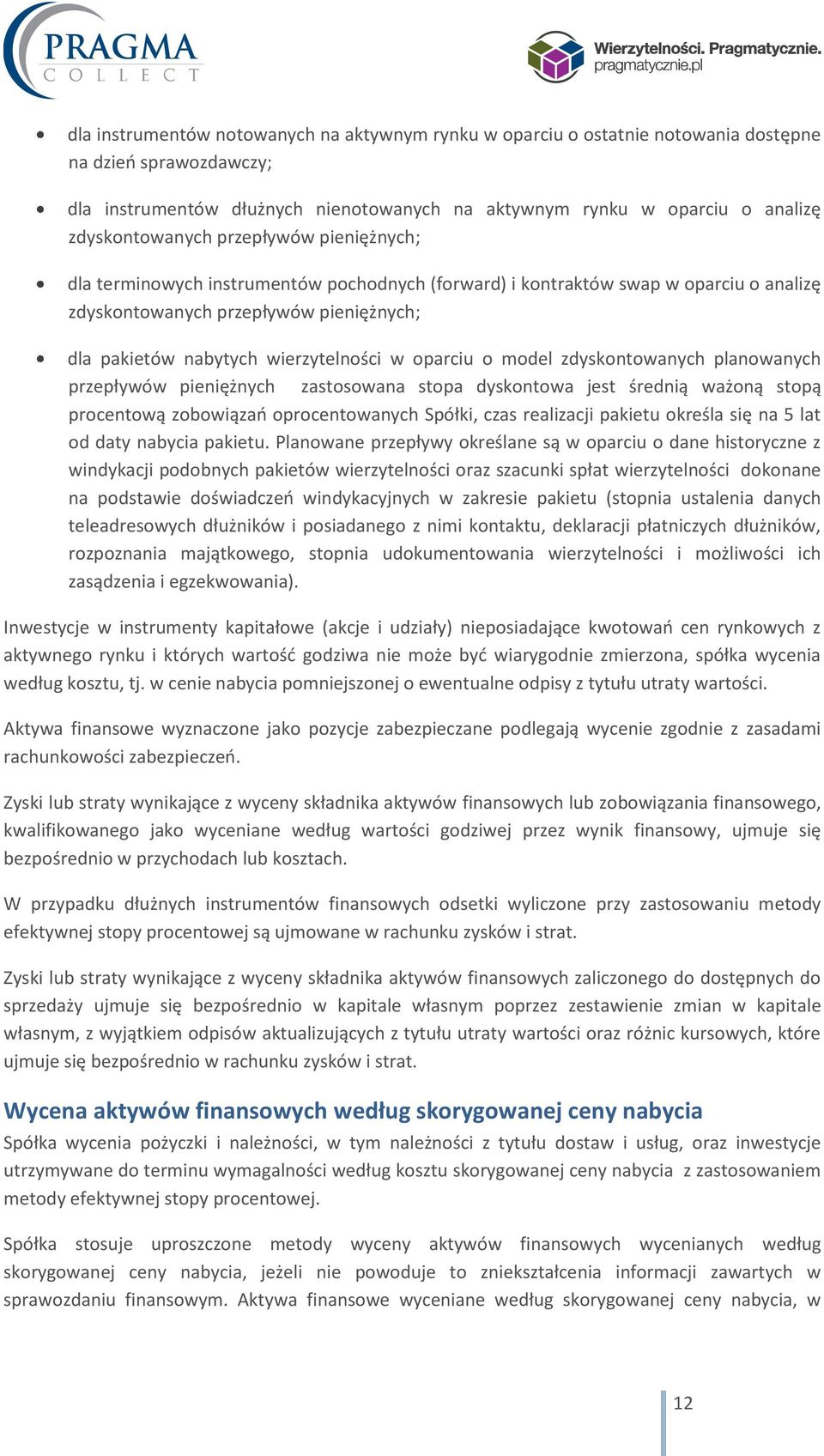 wierzytelności w oparciu o model zdyskontowanych planowanych przepływów pieniężnych zastosowana stopa dyskontowa jest średnią ważoną stopą procentową zobowiązań oprocentowanych Spółki, czas