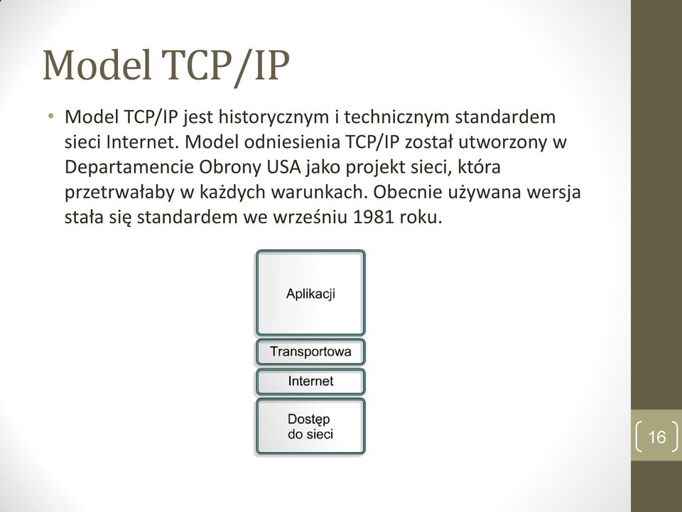 Model odniesienia TCP/IP został utworzony w Departamencie Obrony USA