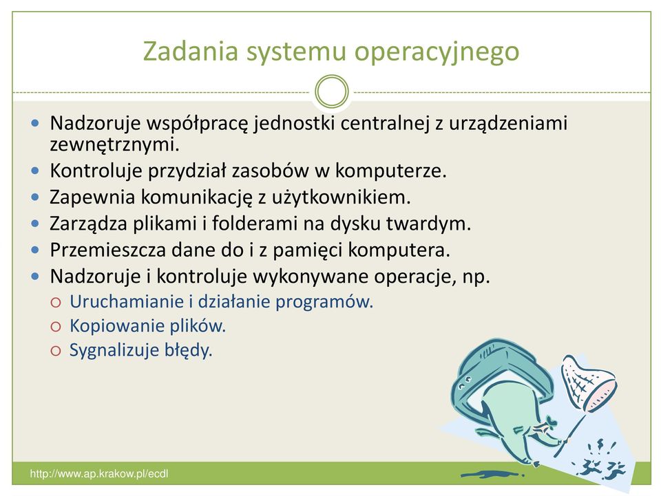 Zarządza plikami i folderami na dysku twardym. Przemieszcza dane do i z pamięci komputera.