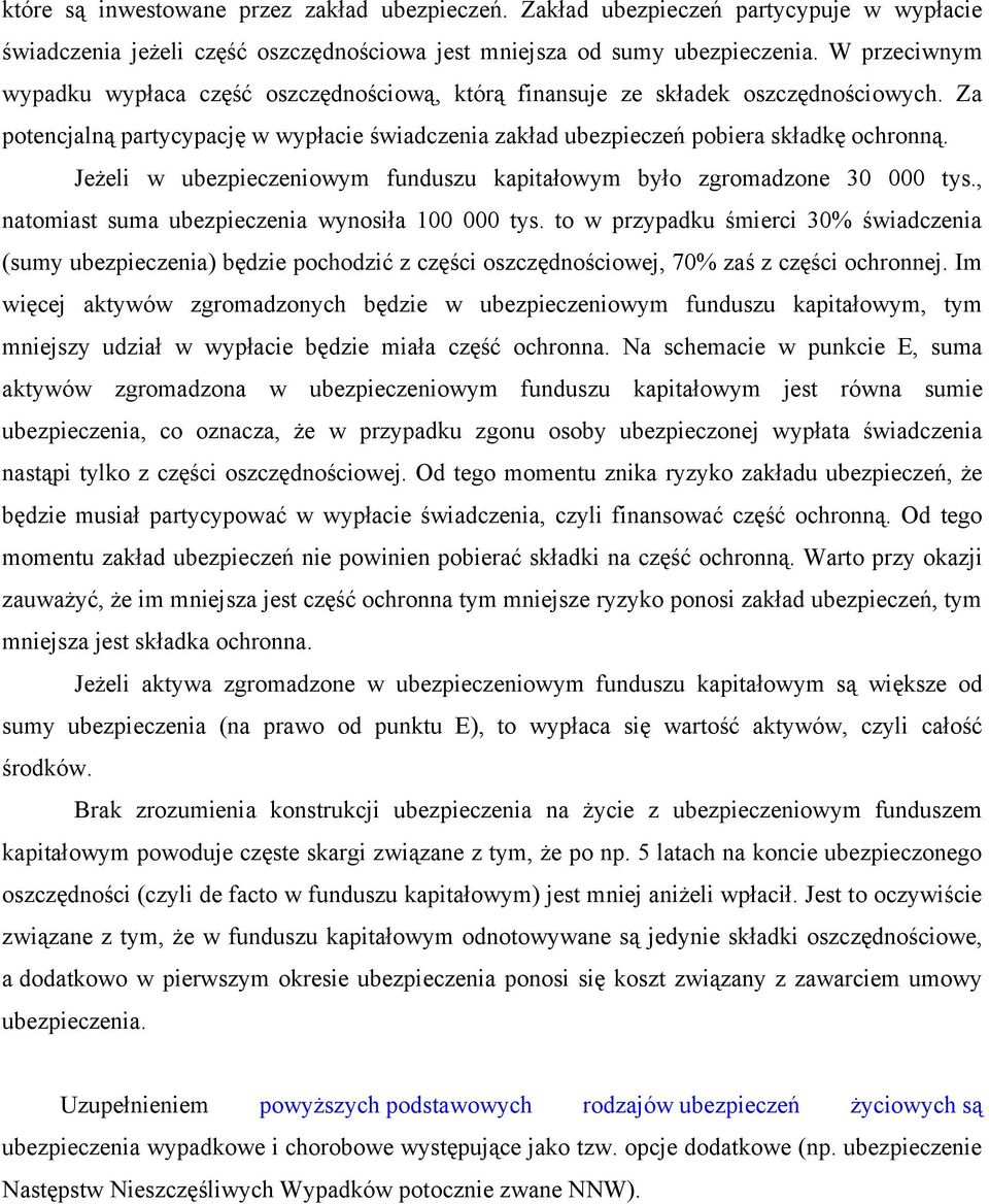 Jeżeli w ubezpieczeniowym funduszu kapitałowym było zgromadzone 30 000 tys., natomiast suma ubezpieczenia wynosiła 100 000 tys.