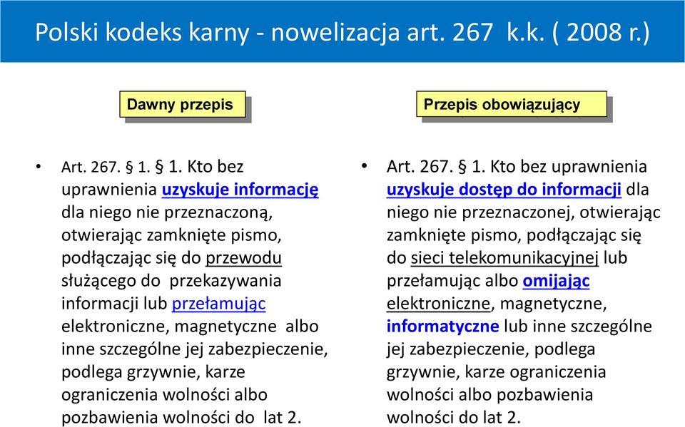 magnetyczne albo inne szczególne jej zabezpieczenie, podlega grzywnie, karze ograniczenia wolności albo pozbawienia wolności do lat 2. Art. 267. 1.