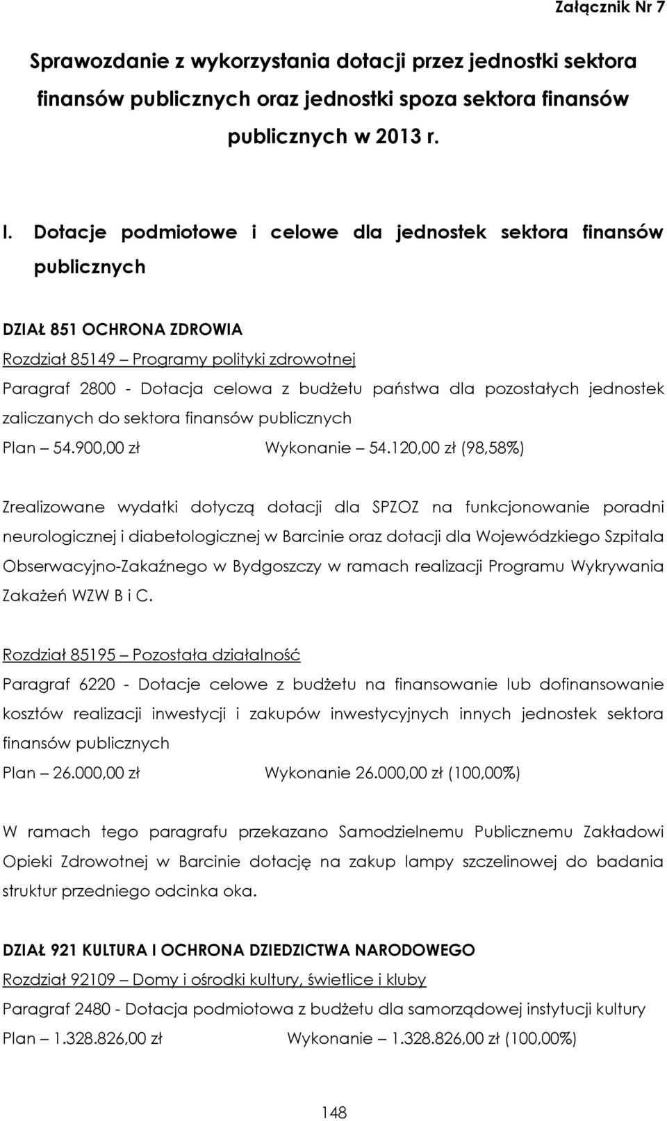 jednostek zaliczanych do sektora finansów publicznych Plan 54.900,00 zł Wykonanie 54.