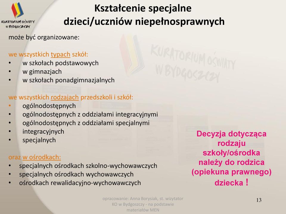 ogólnodostępnych z oddziałami specjalnymi integracyjnych specjalnych oraz w ośrodkach: specjalnych ośrodkach szkolno-wychowawczych specjalnych