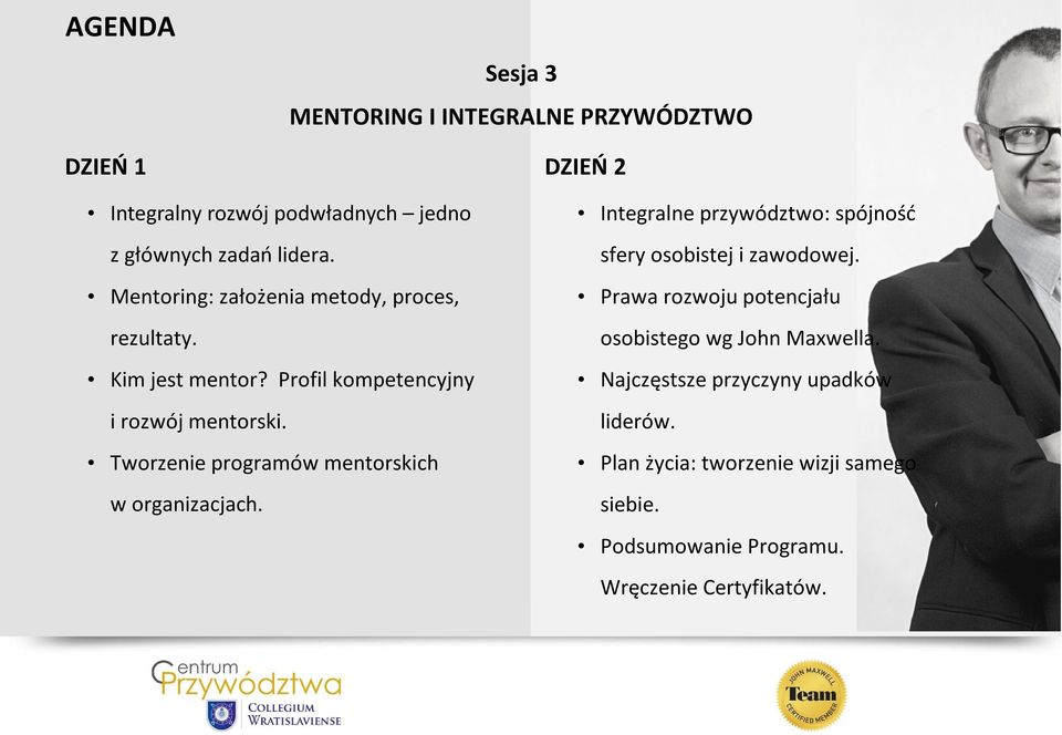 Tworzenie programów mentorskich w organizacjach. Integralne przywództwo: spójność sfery osobistej i zawodowej.