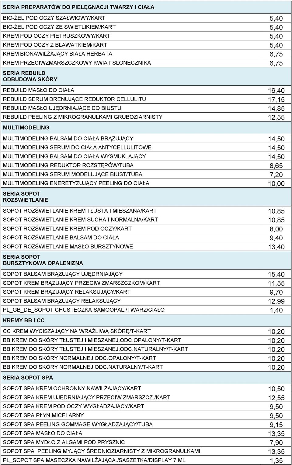 REBUILD MASŁO UJĘDRNIAJĄCE DO BIUSTU 14,85 REBUILD PEELING Z MIKROGRANULKAMI GRUBOZIARNISTY 12,55 MULTIMODELING MULTIMODELING BALSAM DO CIAŁA BRĄZUJĄCY 14,50 MULTIMODELING SERUM DO CIAŁA