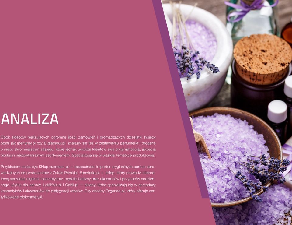 Specjalizują się w wąskiej tematyce produktowej. Przykładem może być Sklep.yasmeen.pl bezpośredni importer oryginalnych perfum sprowadzanych od producentów z Zatoki Perskiej. Facetaria.