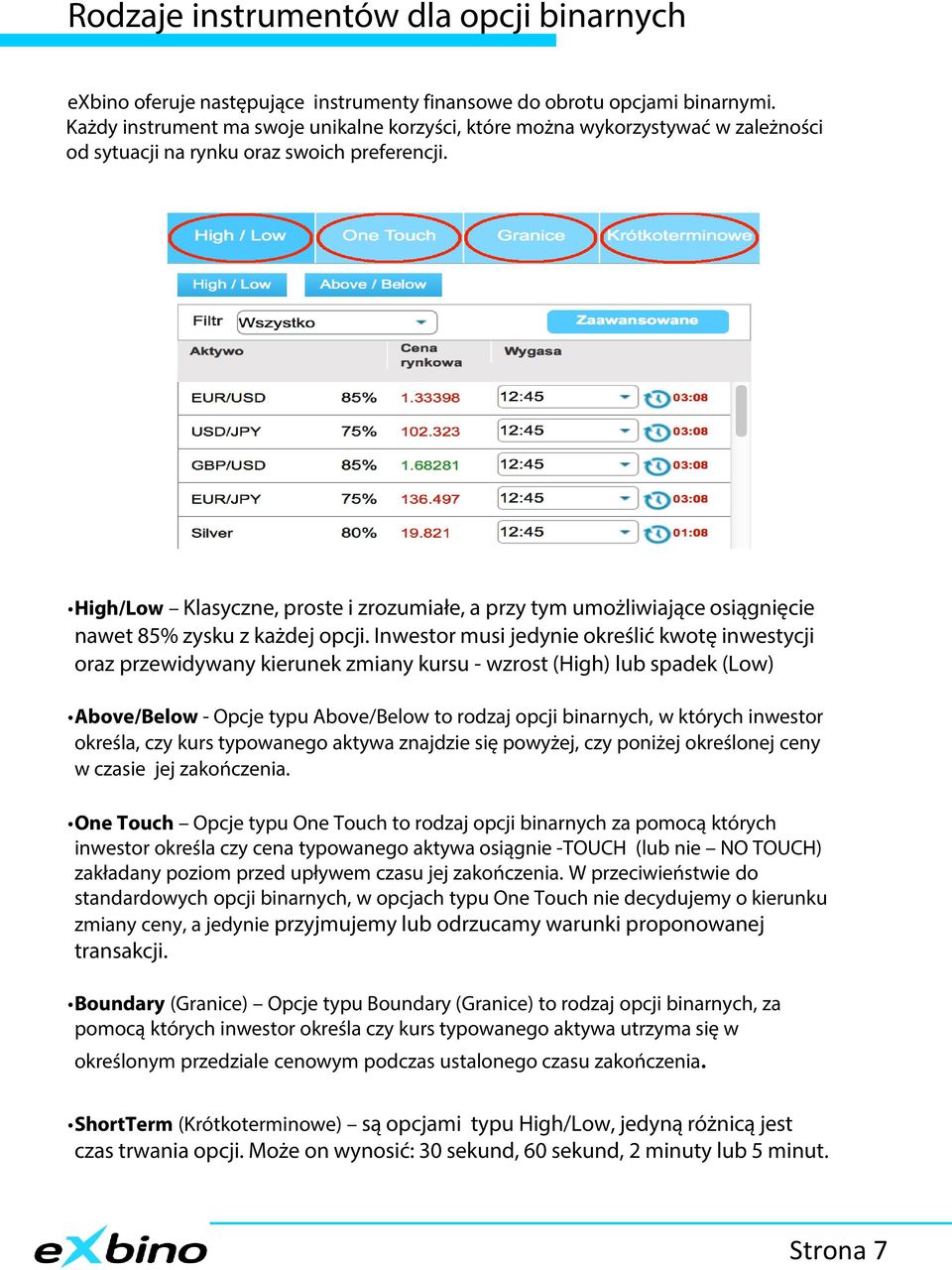 High/Low Klasyczne, proste i zrozumiałe, a przy tym umożliwiające osiągnięcie nawet 85% zysku z każdej opcji.