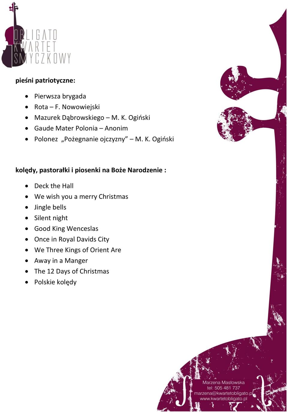Ogiński kolędy, pastorałki i piosenki na Boże Narodzenie : Deck the Hall We wish you a merry Christmas
