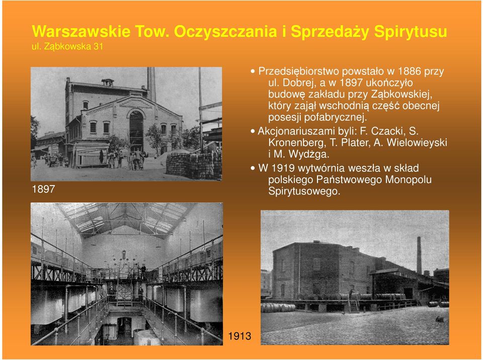 Dobrej, a w 1897 ukończyło budowę zakładu przy Ząbkowskiej, który zajął wschodnią część obecnej