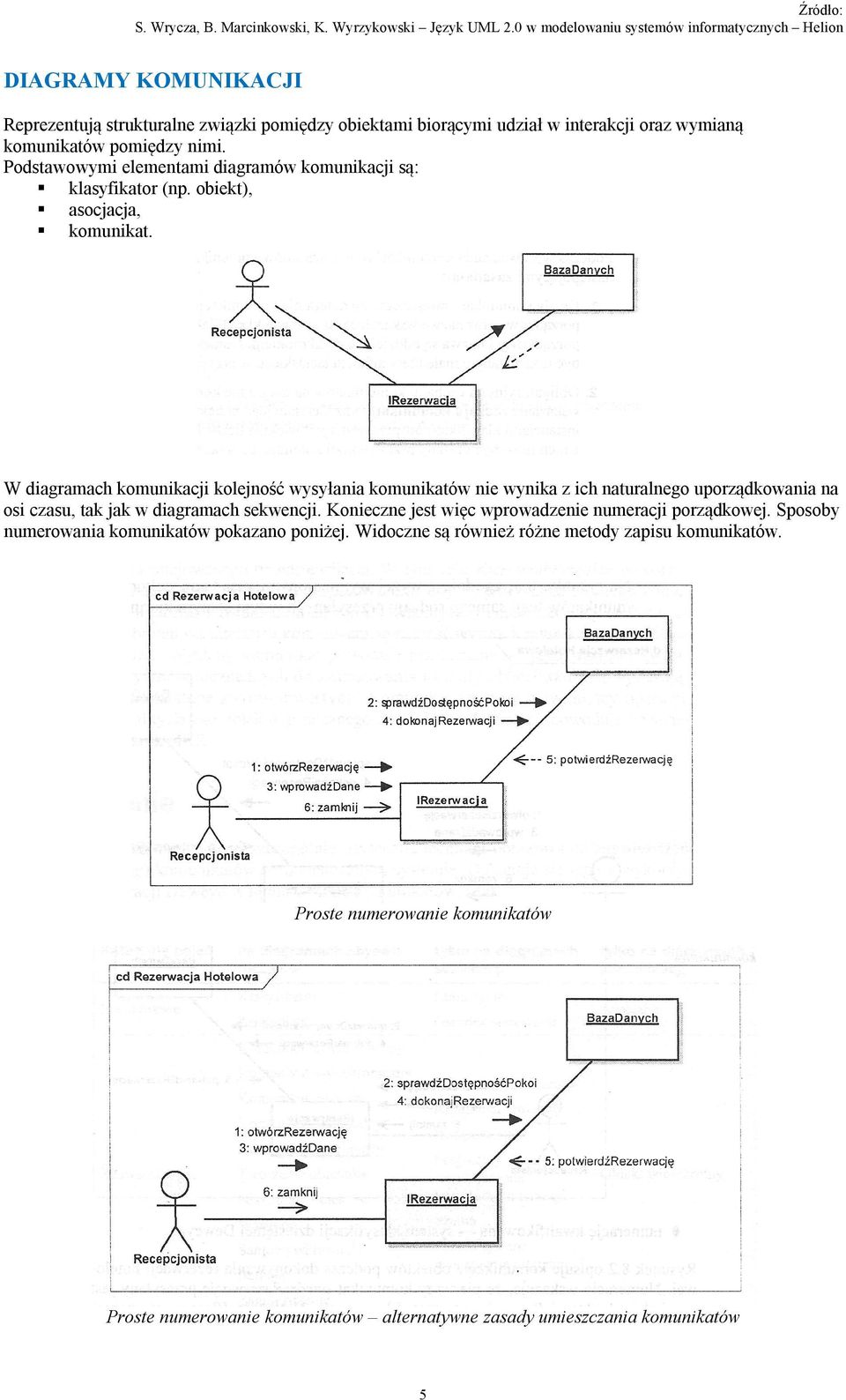 W diagramach komunikacji kolejność wysyłania komunikatów nie wynika z ich naturalnego uporządkowania na osi czasu, tak jak w diagramach sekwencji.