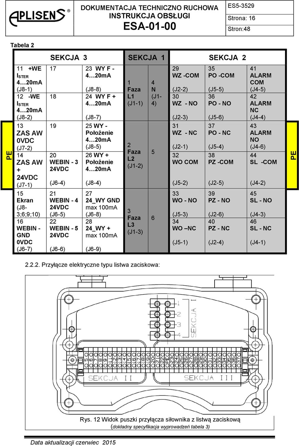 (J6-5) 22 WEBIN - 5 24VDC (J6-6) (J8-4) 27 24_WY GND max 100mA (J6-8) 28 24_WY + max 100mA (J6-9) 3 Faza L3 (J1-3) 4 N (J1-4) 5 6 29 WZ -COM (J2-2) 30 WZ - NO (J2-3) 31 WZ - NC (J2-1) 32 WO COM